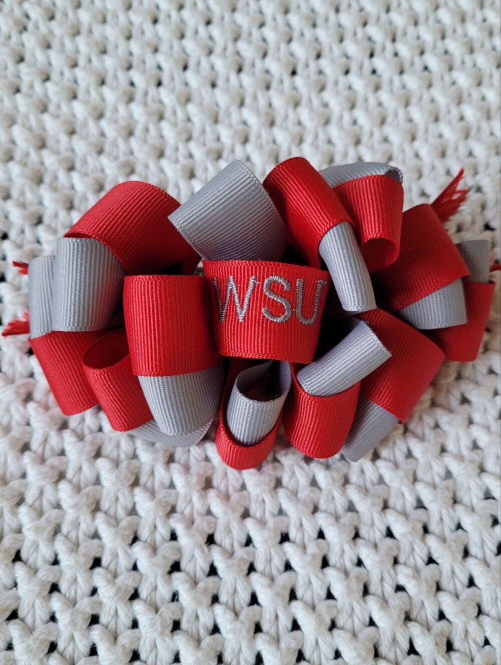 Vintage WSU Red & Gray Ribbon Hair Barrette